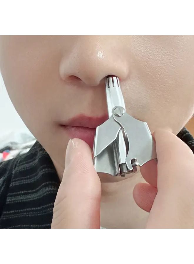 Silvery Stainless Steel Manual Nose Hair Trimmer Washable Round Head Cutter For Men And Women - Image 5